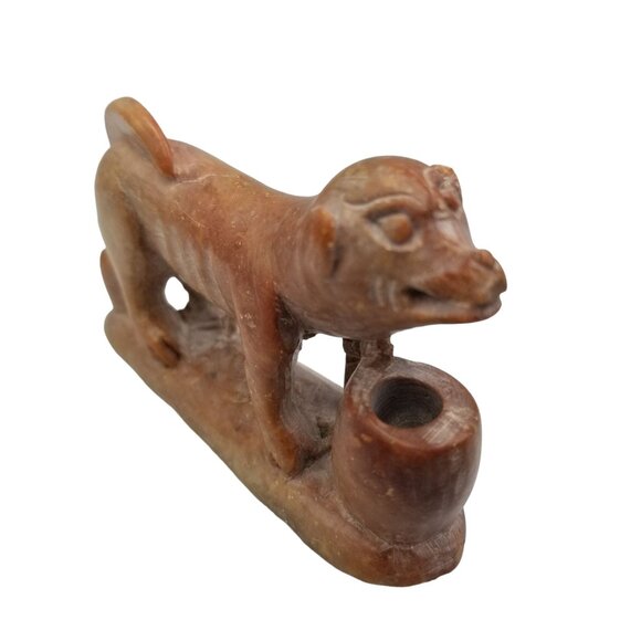 Hand-Carved Stone Dog Figurine With Pot - Picture 2 of 13